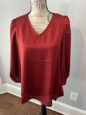 Nine West Cayenne V-Neck Puff Sleeve Blouse
